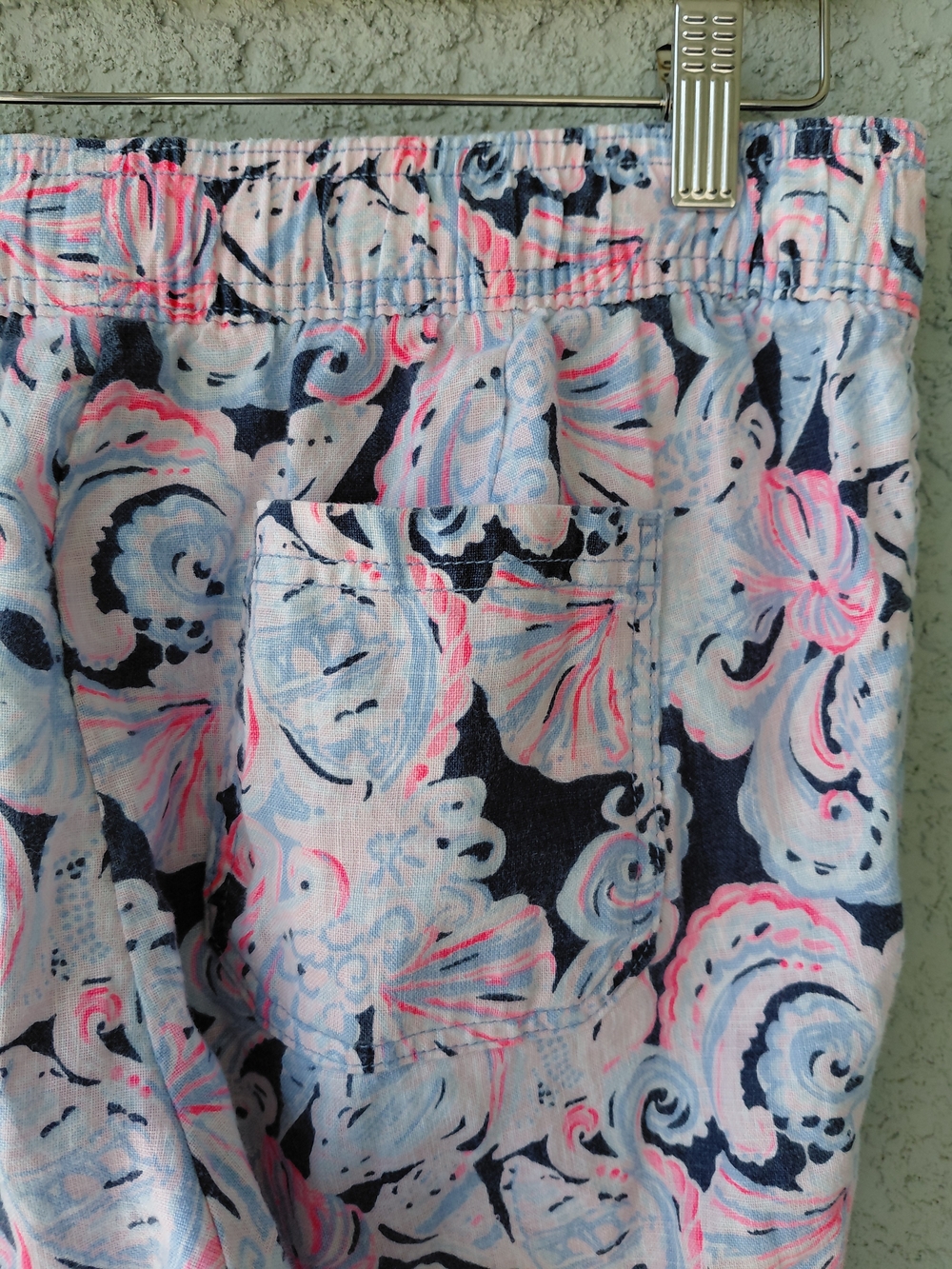 Lilly Pulitzer Linen  Beach Pants  Blue Pink Coastal Print Pull-On Casual Resort - Picture 6 of 12